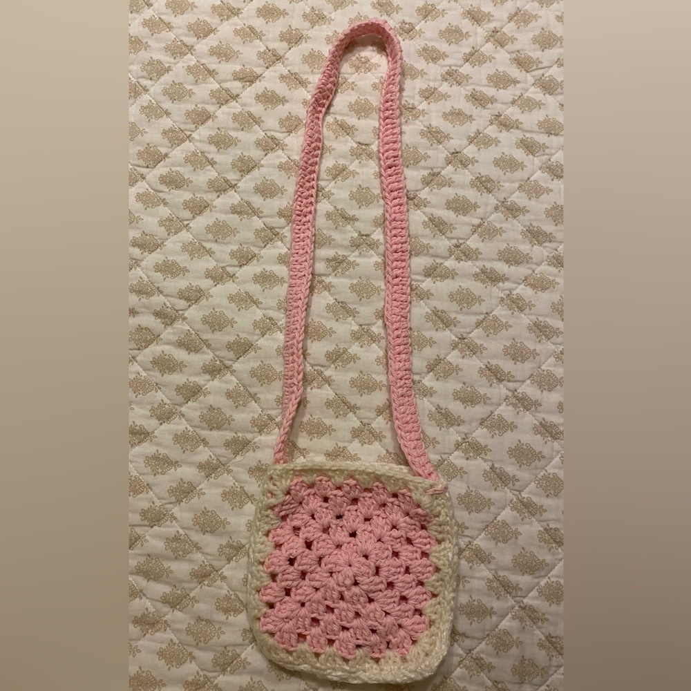 Handcrafted Pink and Cream Crochet Bag